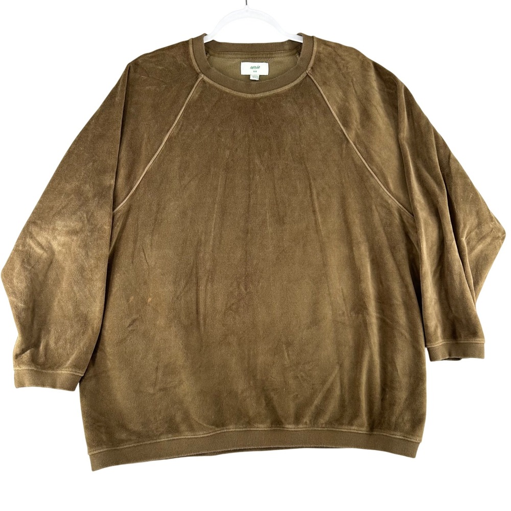 Aerie Velour Sweatshirt Pullover Crewneck Brownish Womens Medium Oversized Baggy